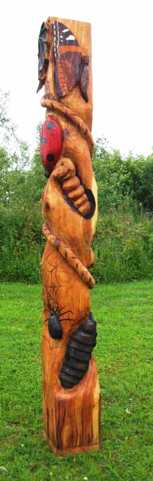 Handcarved Wooden Bug Totem Pole