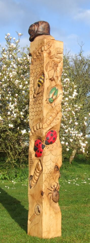 Handcarved Wooden Bug Totem Pole