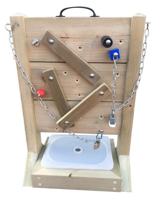 children's wooden activity panel for sensory play