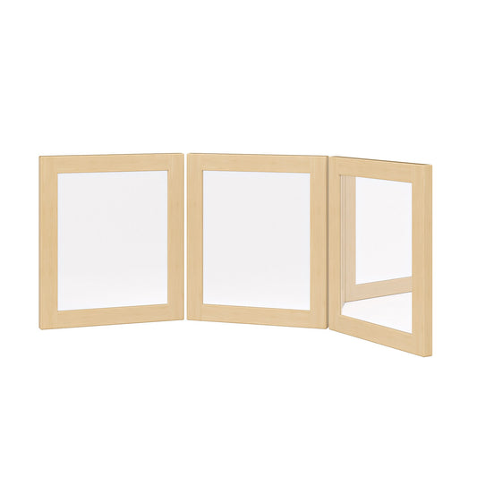 Three-panel wooden framed mirror on a white background